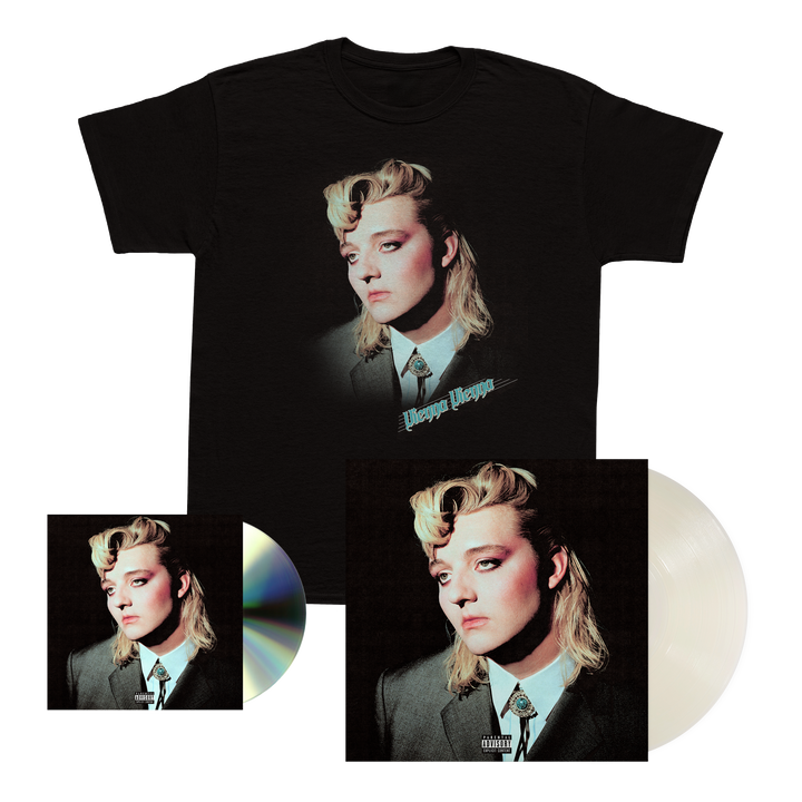 Entertain Me Portrait Tee + Milky Clear Vinyl + Signed Print + CD — Image 1 of 6