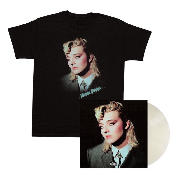Entertain Me Portrait Tee +  Milky Clear Vinyl + Signed Print — Image 1 of 2